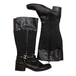 Charter Club Helenn Riding Boots Wool Quilted Brown Leather Mid Calf Boots 8